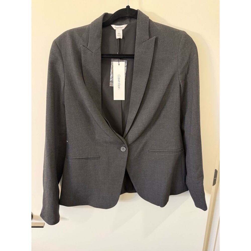 NWT Calvin Klein Women's Charcoal Single-Button Blazer